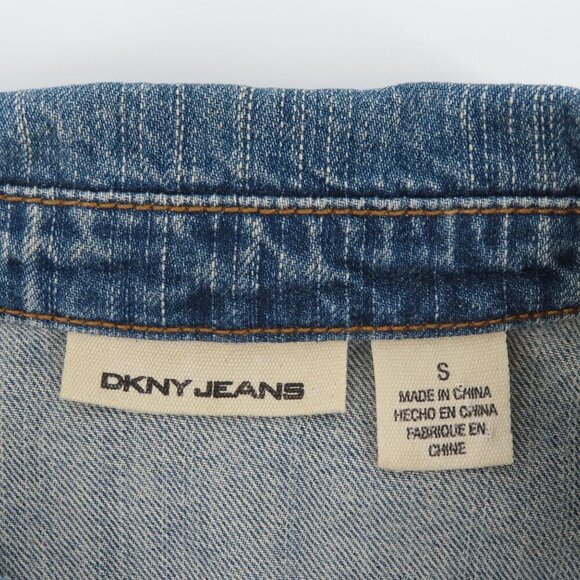 DKNY Jeans Women Small Blue Denim Jean Jacket Collar Button Pockets Cotton Y2K - Picture 7 of 10